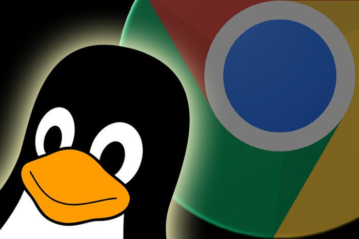 linux mascot tux penguin and chrome logo