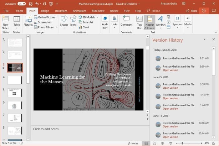 powerpoint 2016 version history