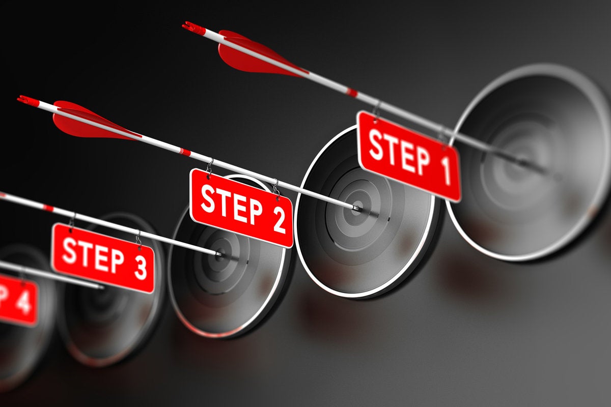 step four bullseye target process path direction arrow