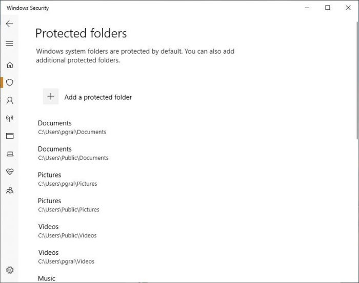 win10 oct2018 protected folders