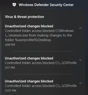 windows defender notification of unauthorized app