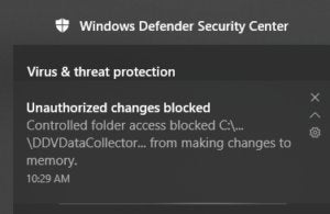 windows defender unauthorized changes message