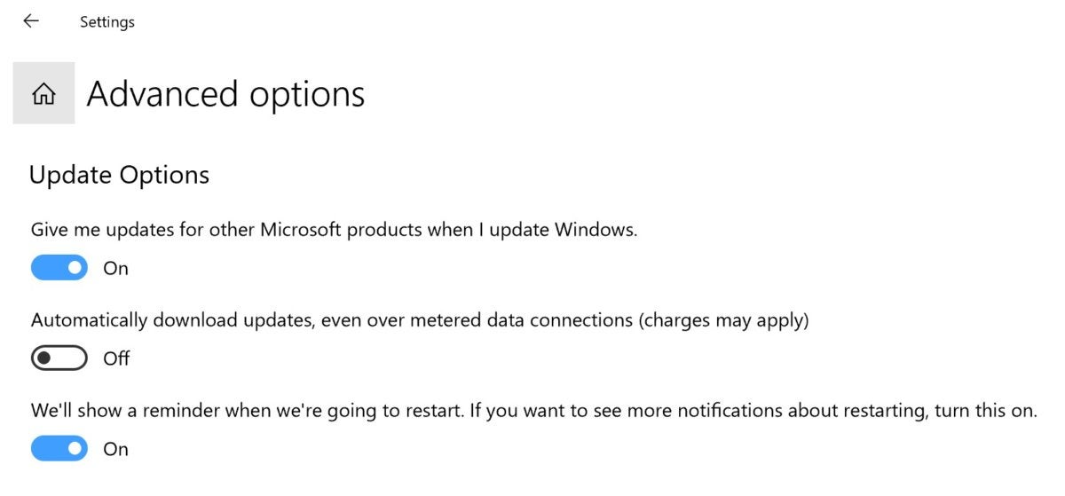 Microsoft Windows 10 windows update advanced options