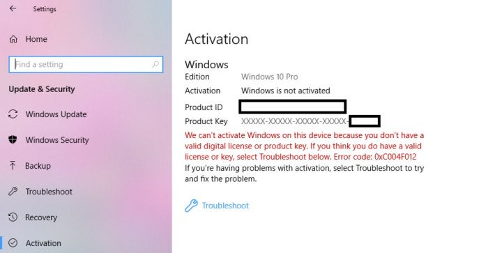 windows product key not valid