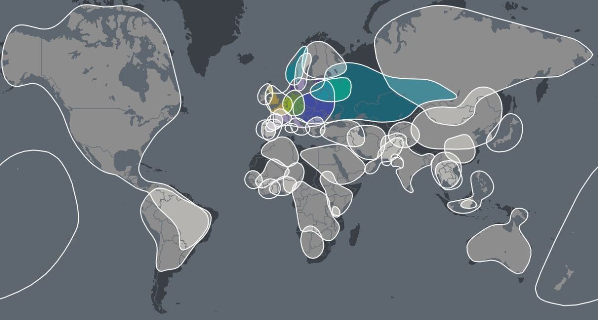 carte régionale d'ascendance ADN