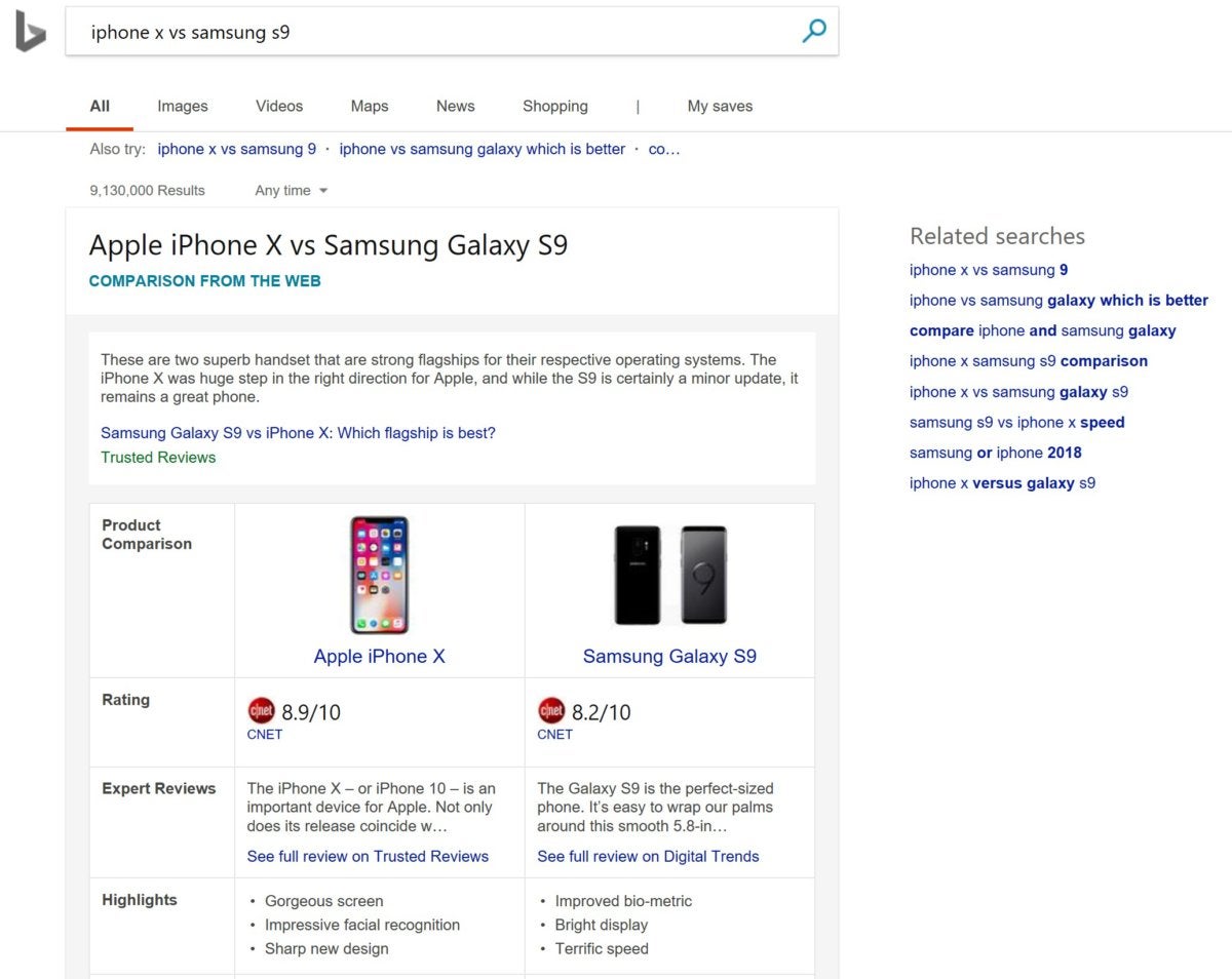 bing iphone vs samsung