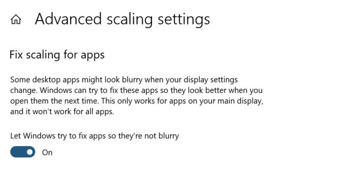 Windows 10 19H1 blurry apps