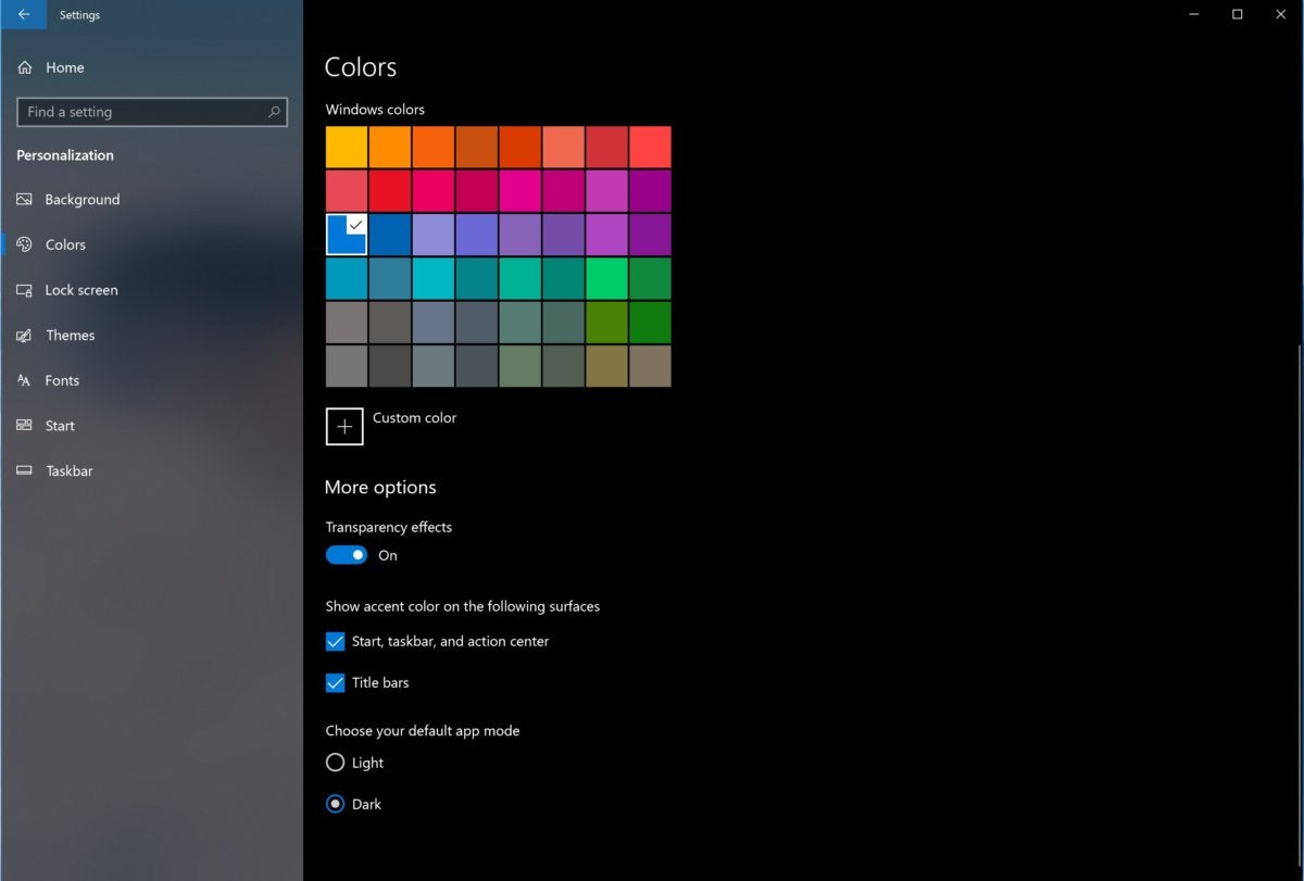 Windows 10 personalization dark mode