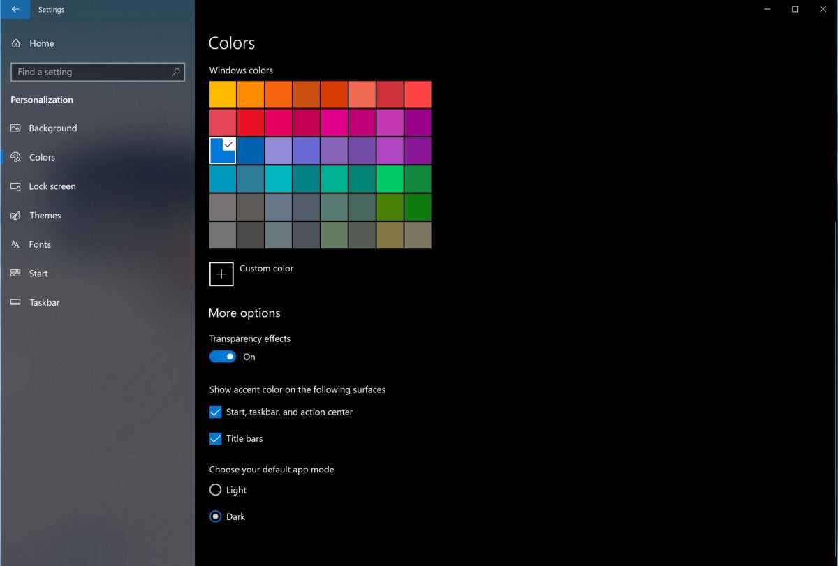 Mode sombre de personnalisation Windows 10