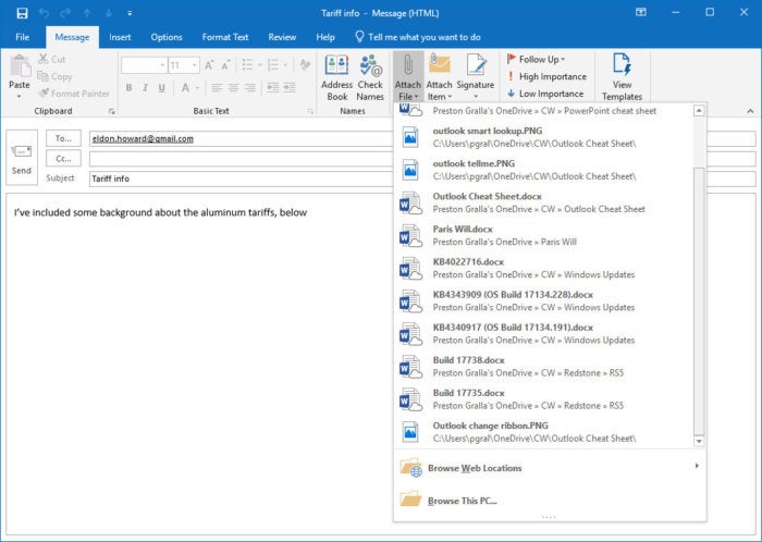 outlook 2016 2019 attach file