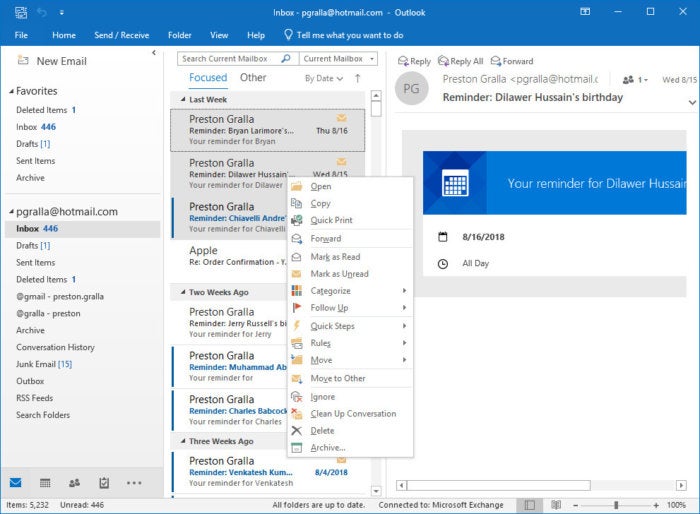how to connect to archive folder in outlook 2016