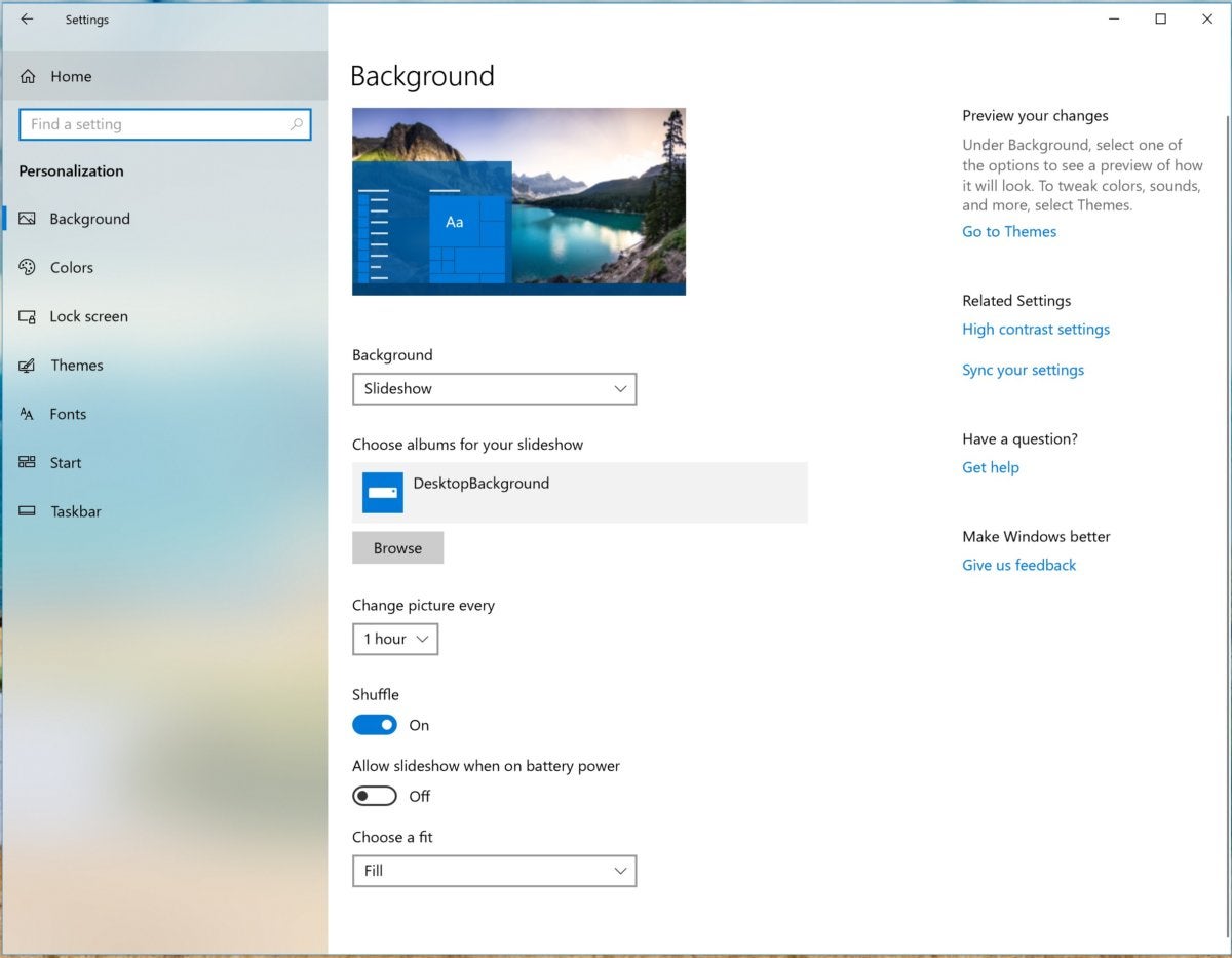 windows 10 personalized settings