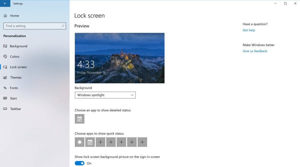 Windows 10 personalization lock screen