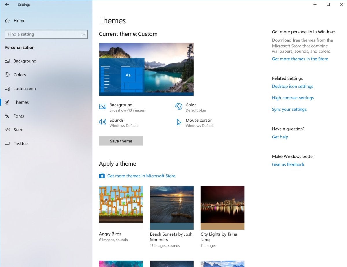 Windows 10 personalization themes