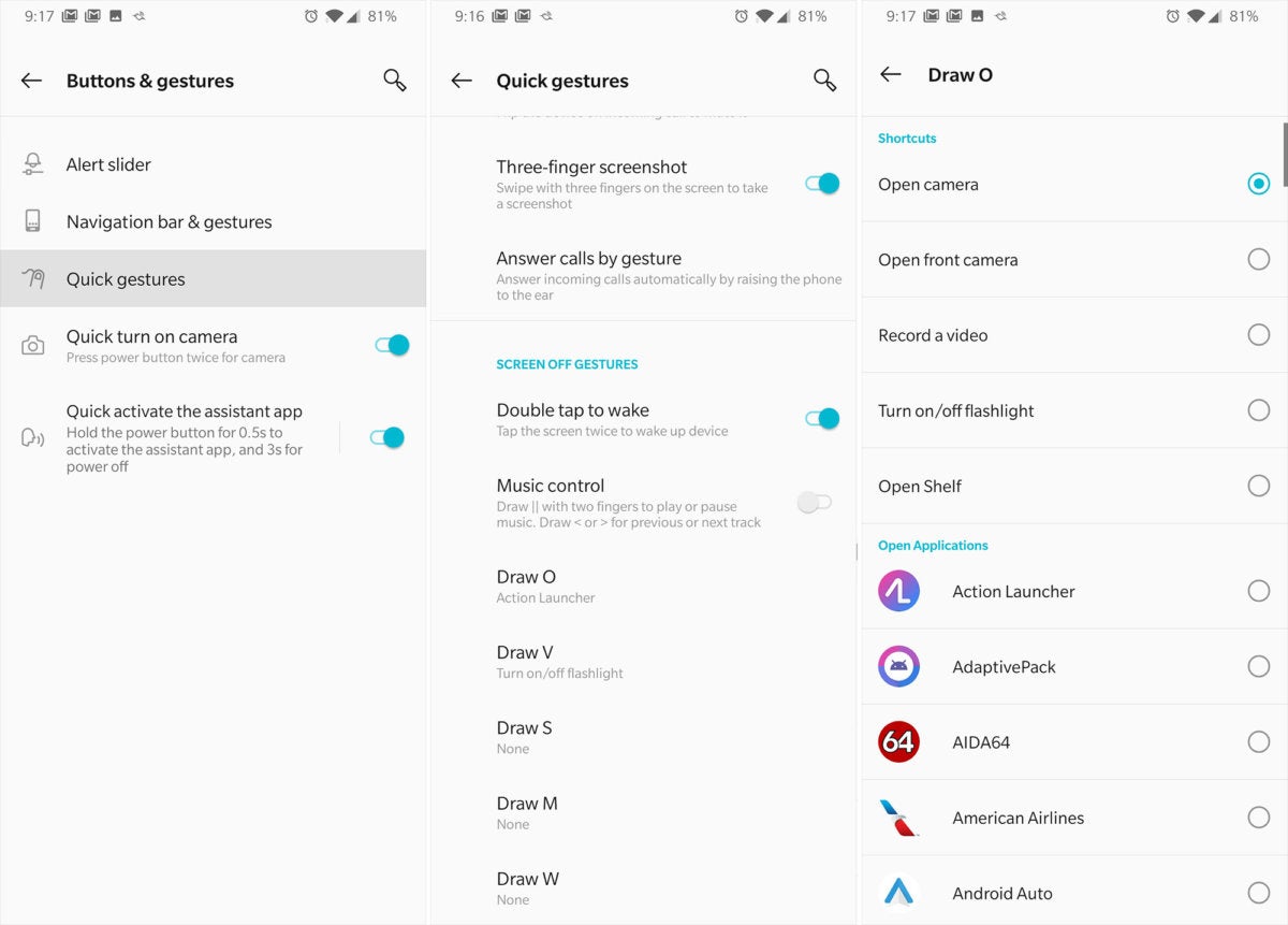 OnePlus quick gestures