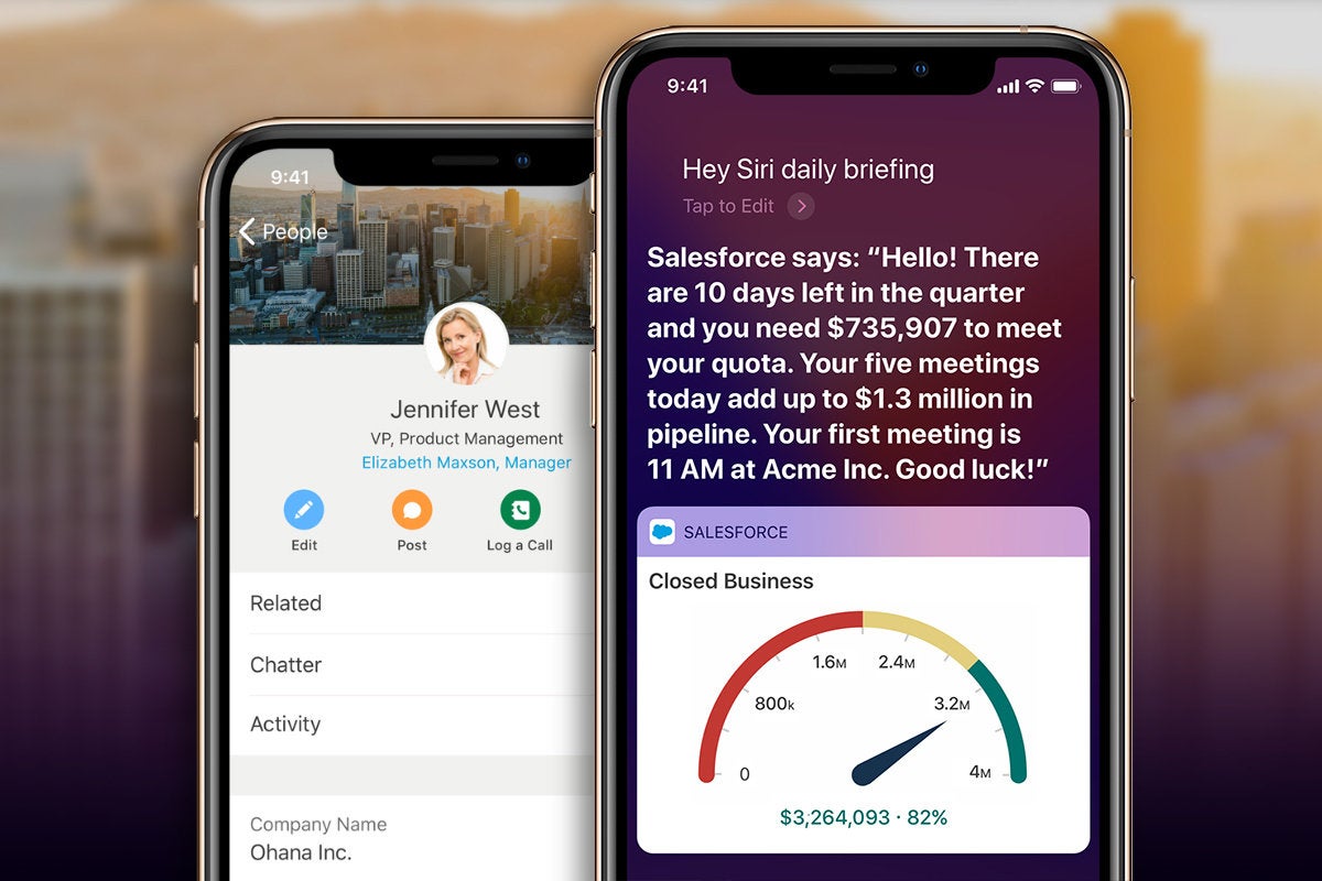 Apple iOS 12 Salesforce mobile apps > Contacts; Siri Shortcuts with Salesforce Einstein Voice.