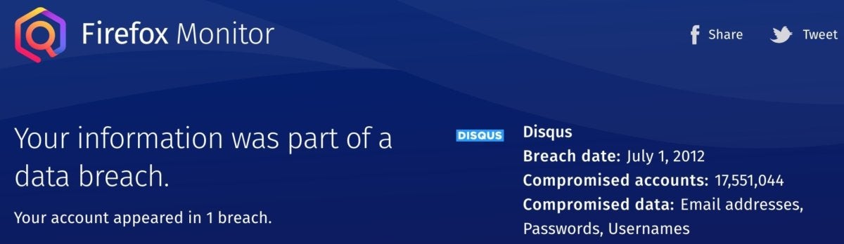 Firefox Monitor alert
