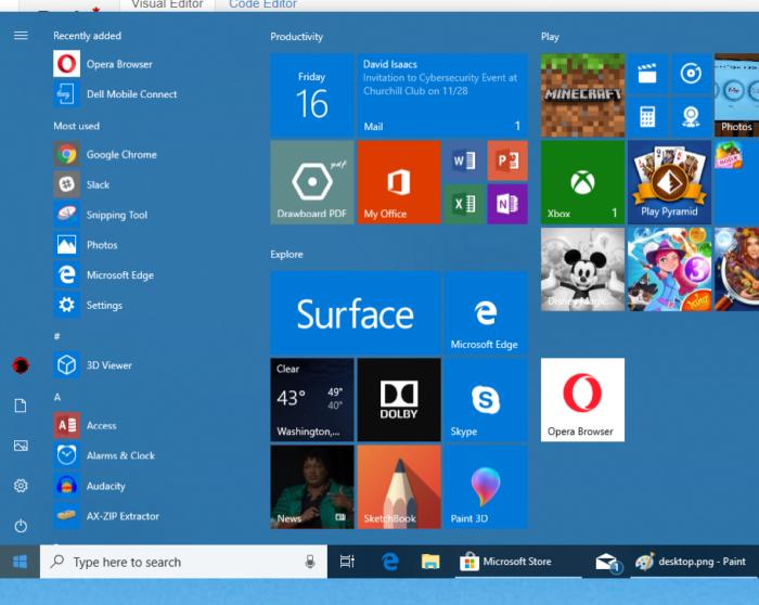 Menu de démarrage de personnalisation Windows 10