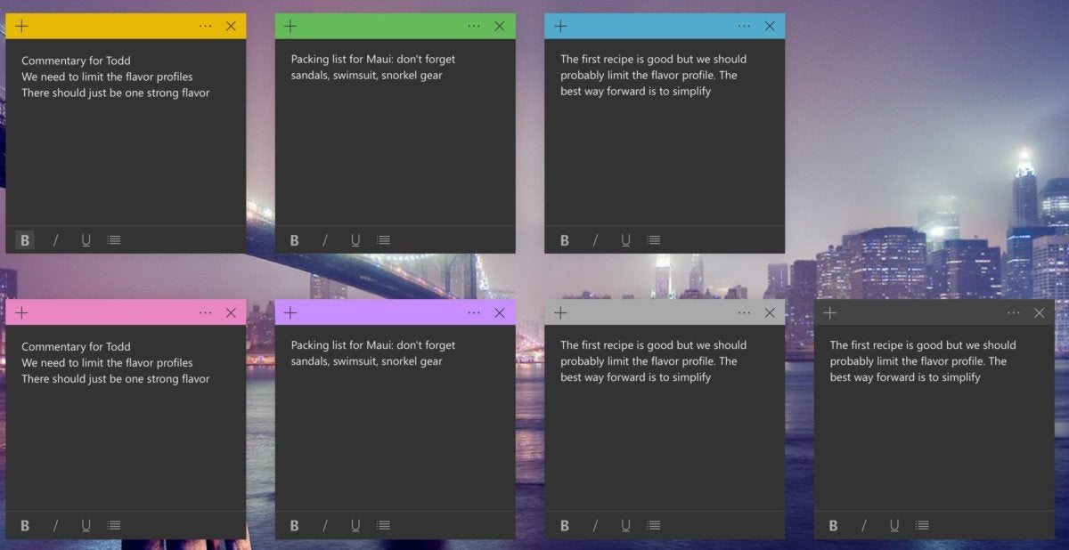 Microsoft Windows 10 19H1 sticky notes array