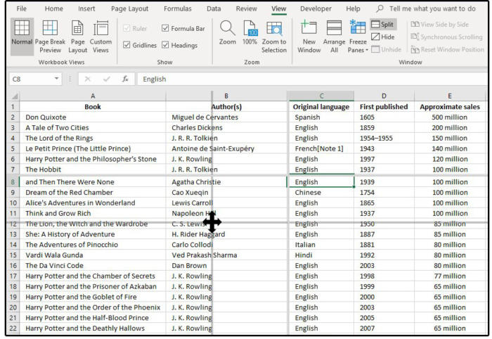 03 move the horizontal and vertical lines of the split window where ever you need it