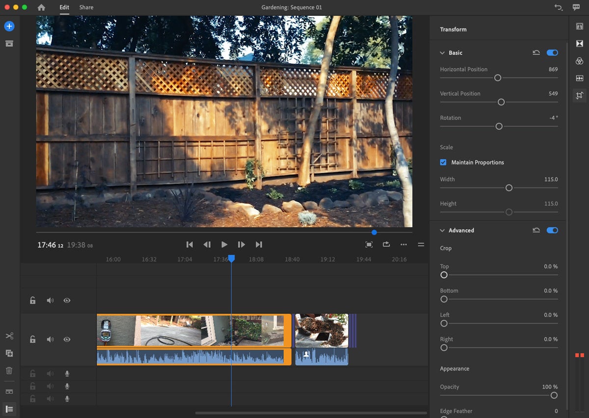 adobe premiere rush 2018 video adjustments