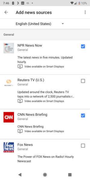 Google Assistant news sources