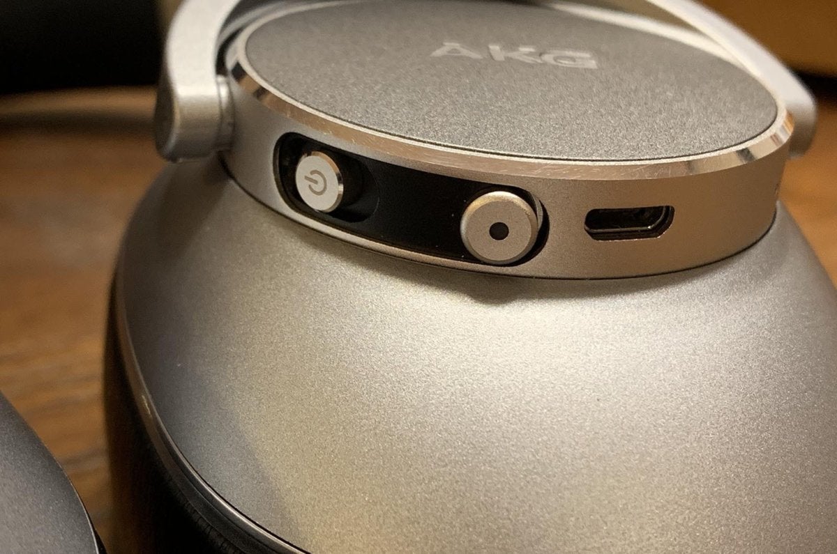 Detail view of the right ear cup’s controls
