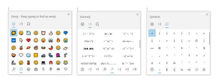 Microsoft Windows 10 insider Build 18305 kaomoji