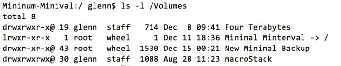 mac911 list terminal volumes dir