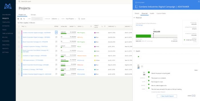 Mavenlink project dashboard