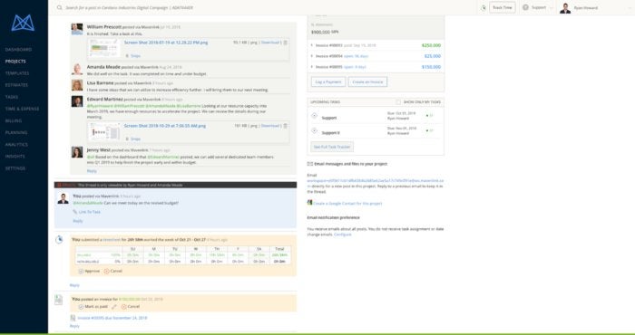 Mavenlink's Project Pulse bidirectional chatter feed