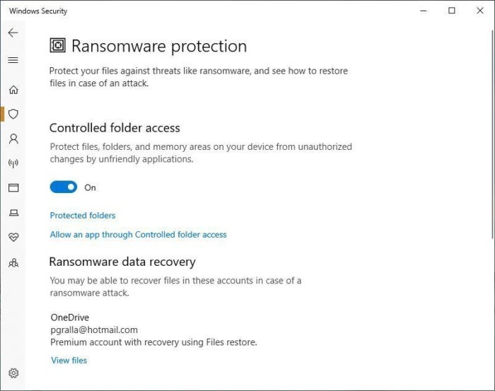 win10 ransomware controlled folder access 1809