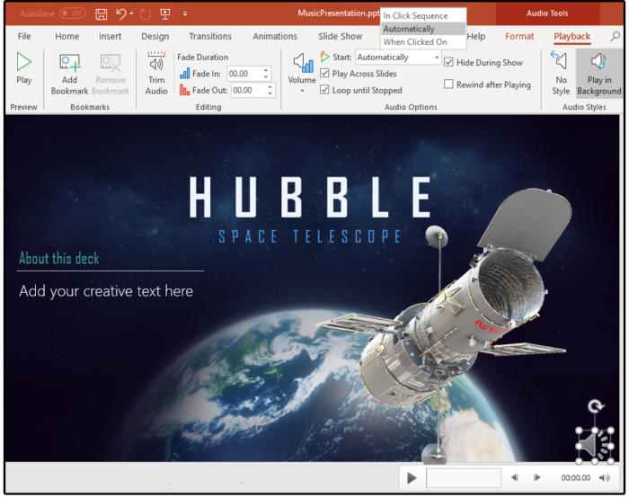 how to add background music to powerpoint 2016