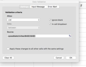 Excel data validation