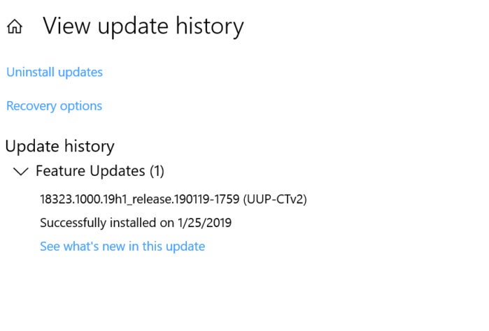 windows 10 build 18323 history