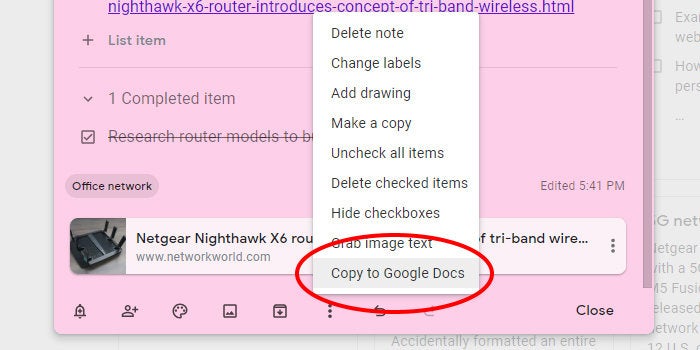 google keep google docs