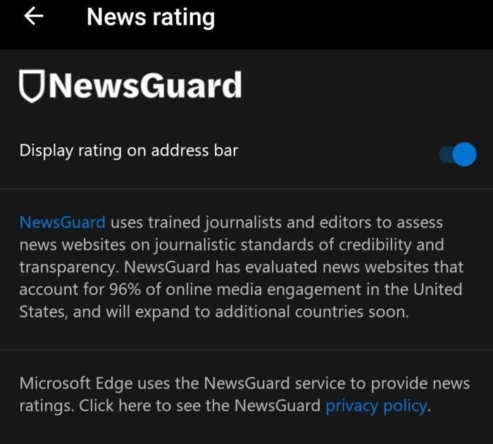 Microsoft Edge newsguard setting 2
