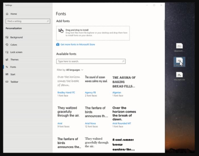 windows fonts drag and drop