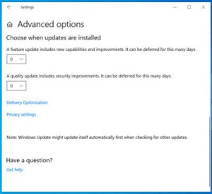 1903 windows update advanced options