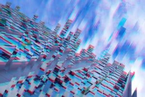 digital pixels building growth chart motion fractal futuristic