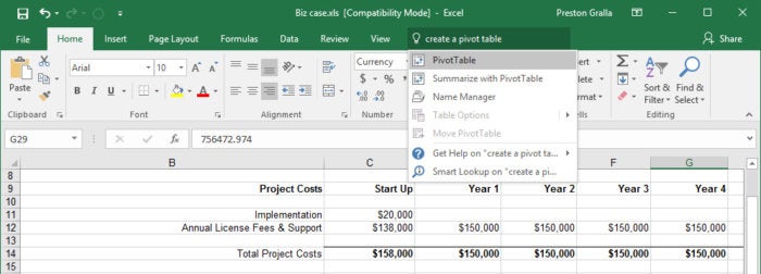 excel 2016 2019 tell me