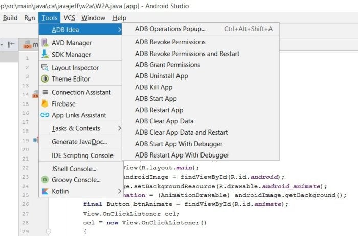 android studio adb access