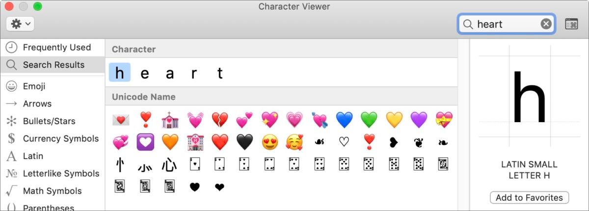 mac911 visor de caracteres buscar corazón