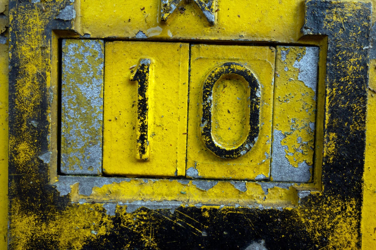 Number 10, distressed type