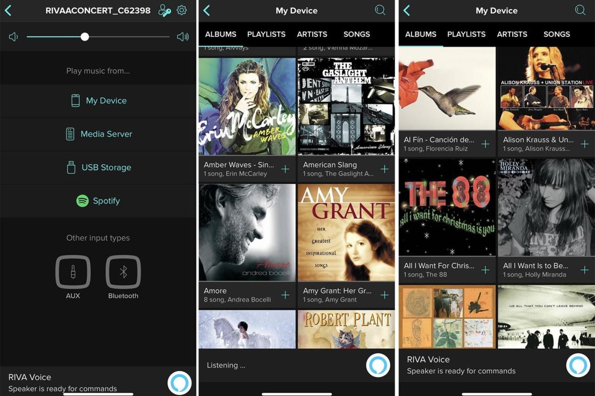 Via the Riva Voice app you can choose the Concert's various source inputs and browse music on your s
