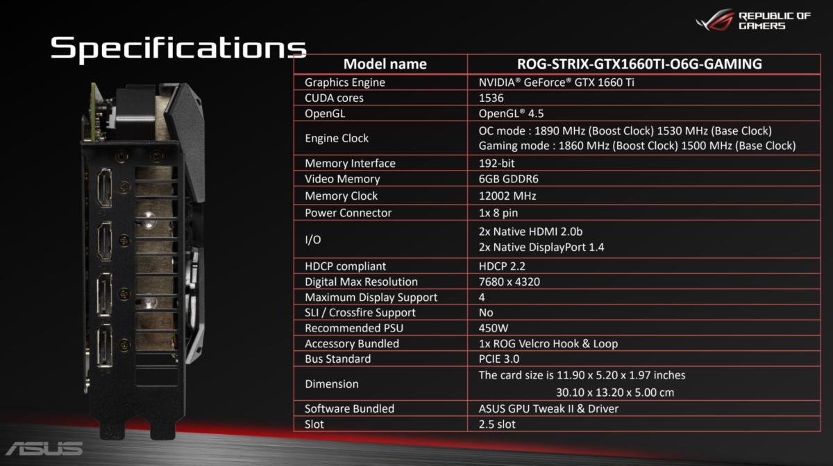 rog strix gtx 1660 ti specs