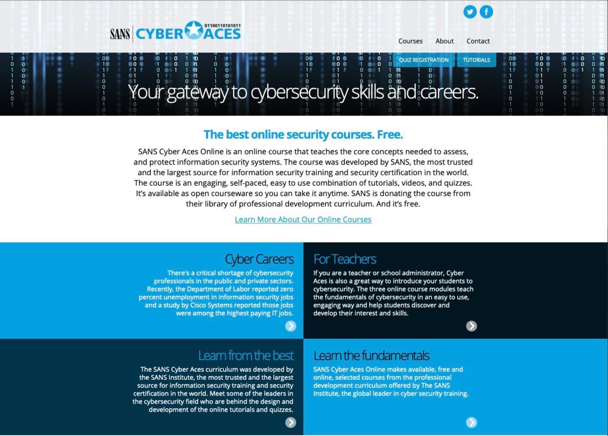 SANS Cyber Aces homepage screenshot