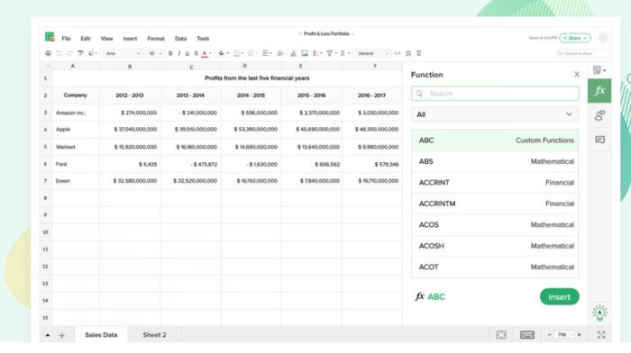 Zoho sheet new look