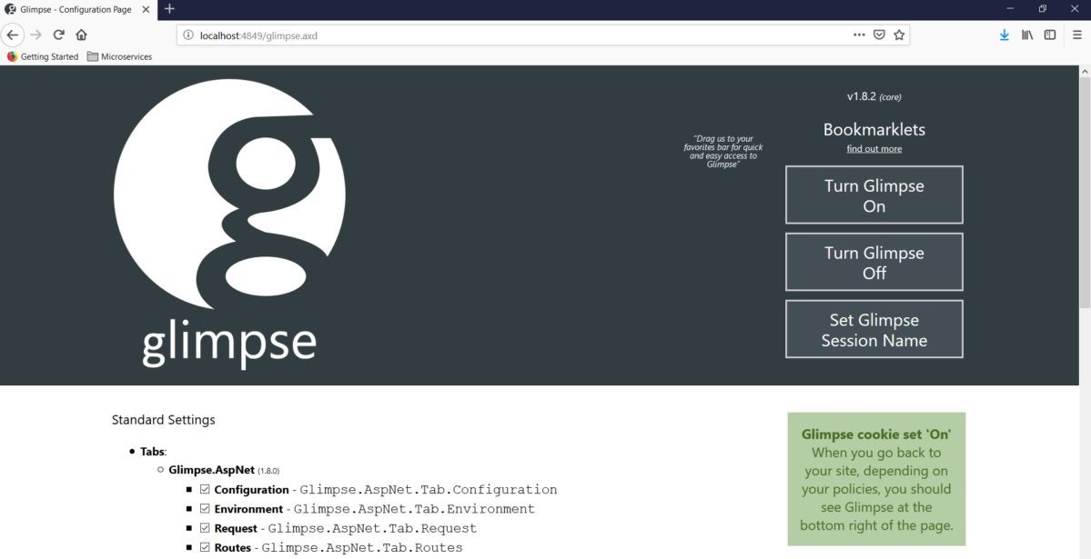 asp.net core turn glimpse on