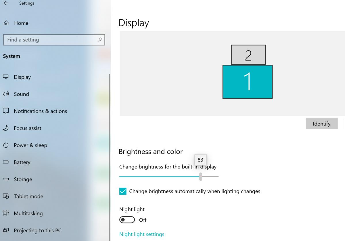 Windows 10 April 2019 Update brightness settings